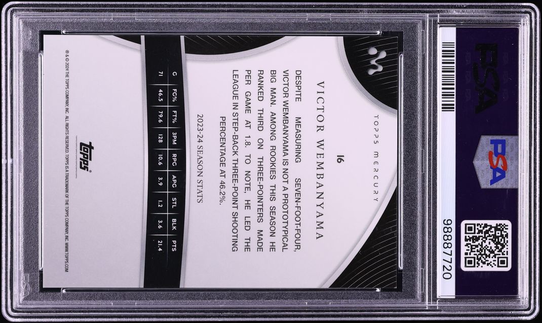 2023 Topps Mercury Blue Refractor Victor Wembanyama ROOKIE /75 #16 PSA 10 GEM MINT