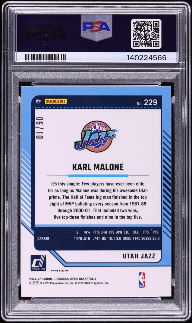2024 Panini Donruss Optic Gold International Karl Malone /10 #229 PSA 10 GEM MINT
