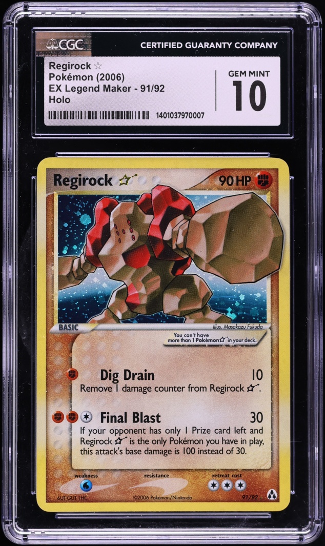 2006 Pokemon EX Legend Maker Holo Regirock Gold Star #91 CGC 10 GEM MINT