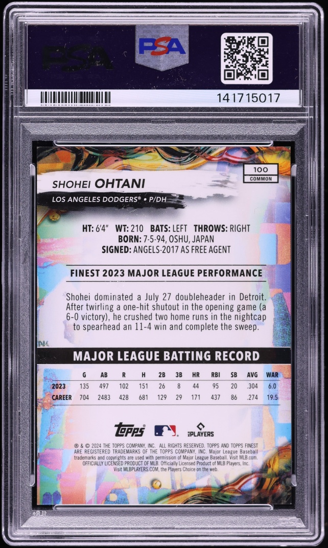 2024 Finest Green Refractor Shohei Ohtani /75 #100 PSA 9 MINT