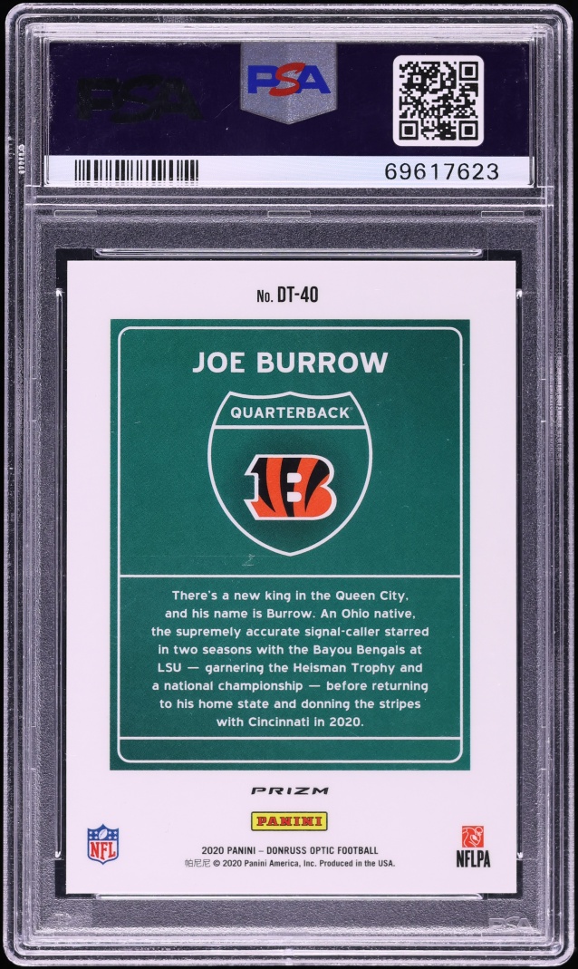 2020 Donruss Optic Downtown Joe Burrow ROOKIE #DT-40 PSA 9 MINT