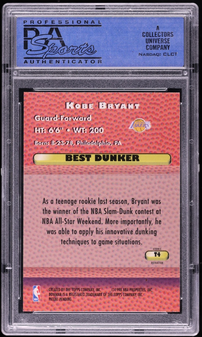1997 Bowman's Best Techniques Atomic Refractor Kobe Bryant #T4 PSA 10 GEM MINT