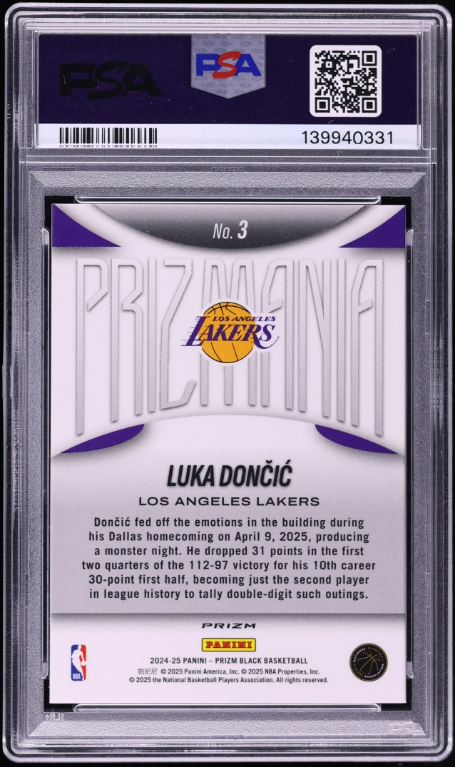 2024 Panini Prizm Black Prizmania Luka Doncic #3 PSA 9 MINT