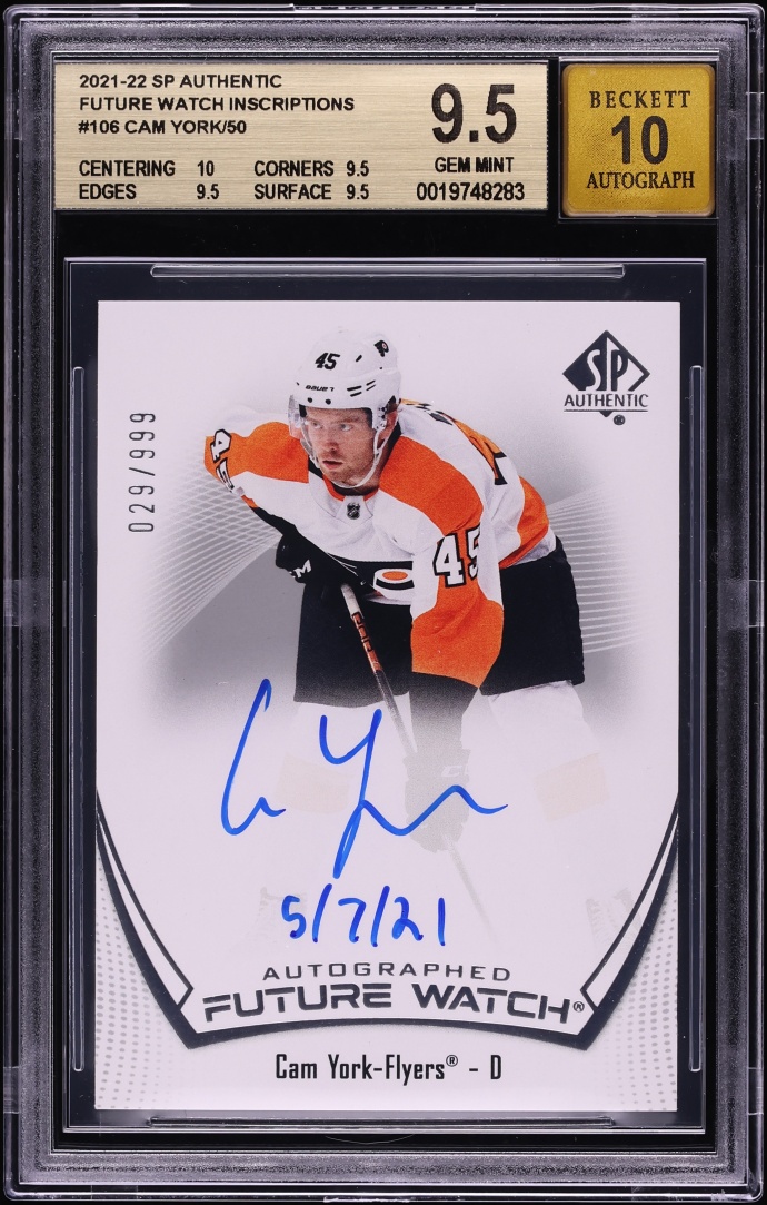 2021 SP Authentic Future Watch Inscriptions Cam York ROOKIE AUTO /999 #106 BGS 9.5 GEM MINT