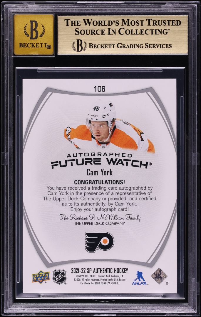 2021 SP Authentic Future Watch Inscriptions Cam York ROOKIE AUTO /999 #106 BGS 9.5 GEM MINT