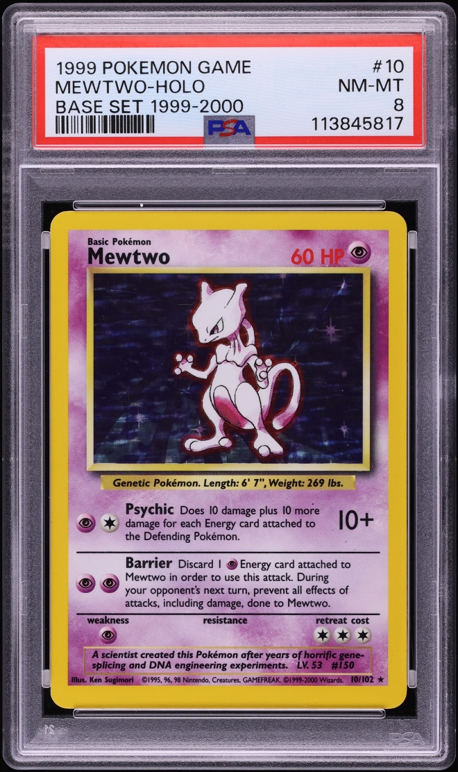 1999-2000 Pokemon Base Set Holo Mewtwo #10 PSA 8 NM-MT