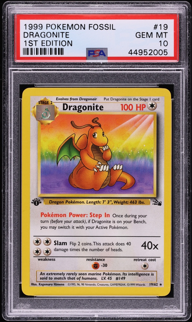 1999 Pokemon Fossil 1st Edition Dragonite #19 PSA 10 GEM MINT