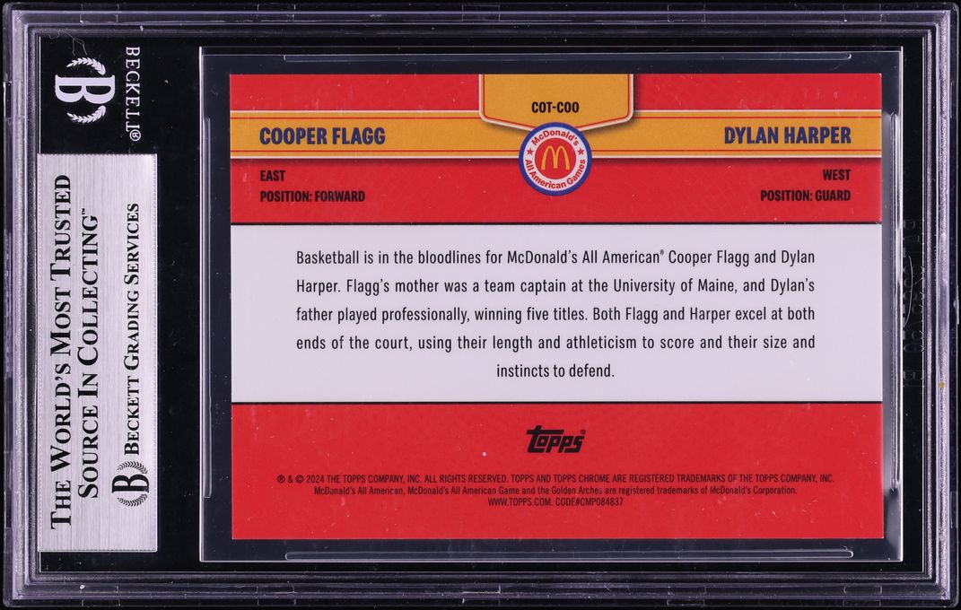 2024 Topps Chrome McDonald's All American Red Refractor Cooper Flagg Dylan Harper RC /5 BGS 9