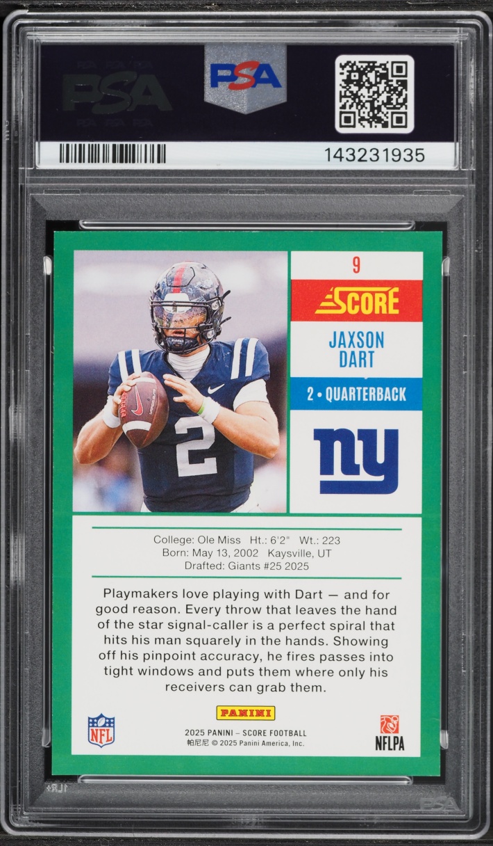 2025 Panini Score Anniversary Jaxson Dart ROOKIE #9 PSA 9 MINT