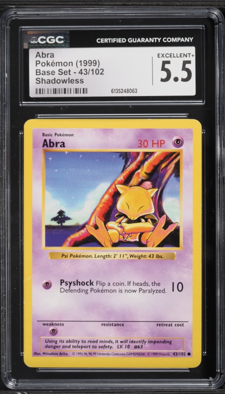 1999 Pokemon Base Set Shadowless Abra #43 CGC 5.5 EX+