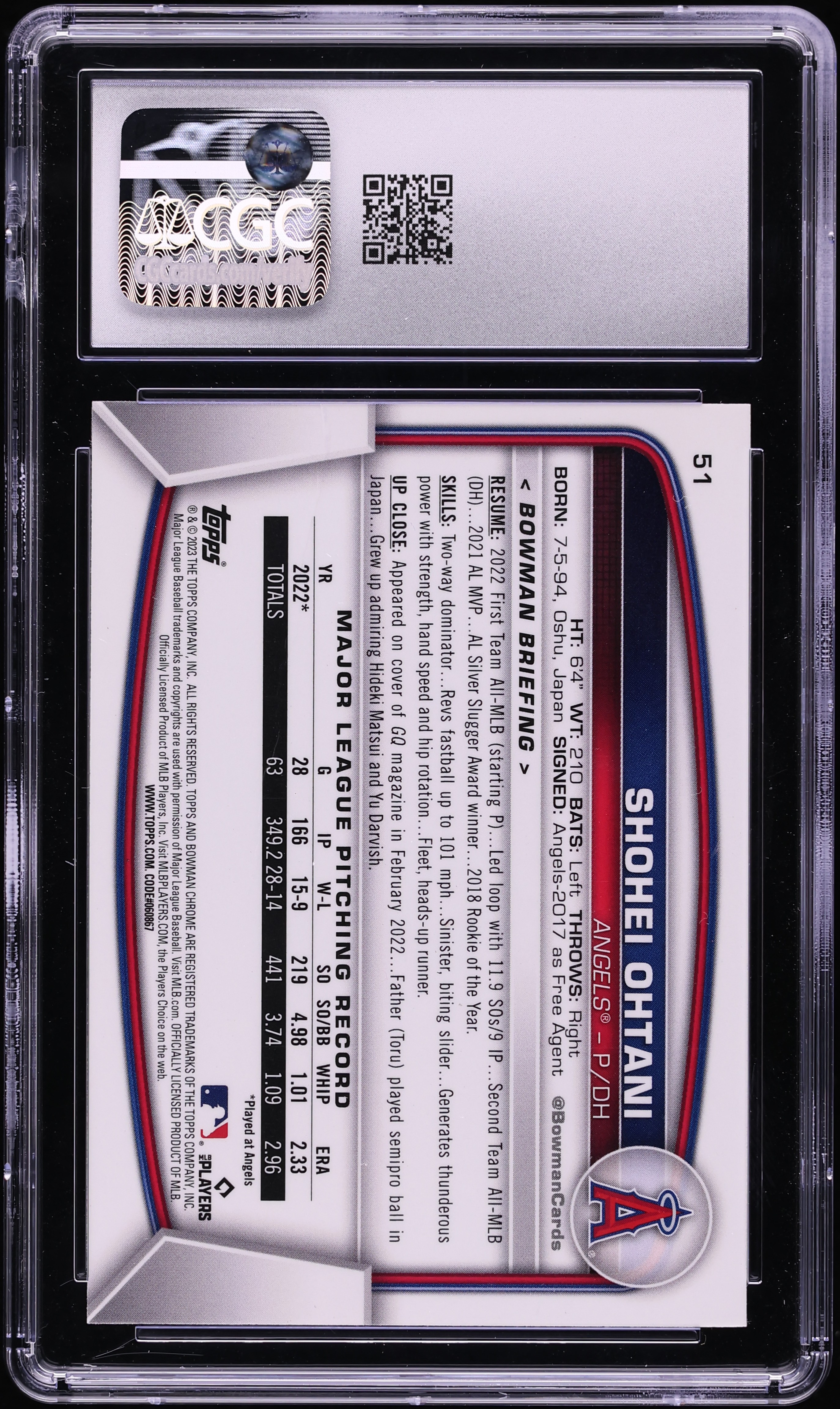 2023 Bowman Chrome Mega Box Shohei Ohtani #51 CGC 3 VG on Fanatics 