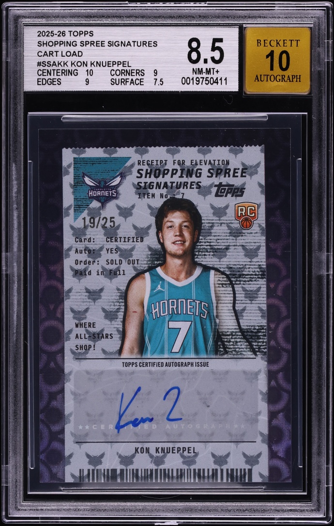 2025 Topps Shopping Spree Signatures Cart Load Kon Knueppel ROOKIE AUTO /25 #SSA-KK BGS 8.5
