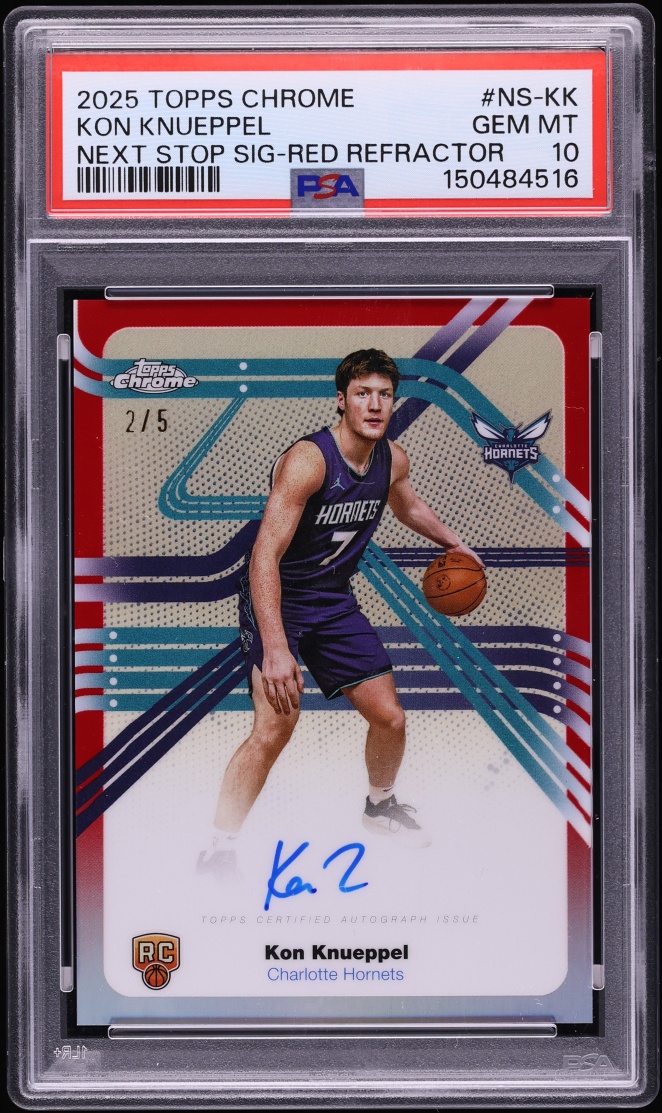 2025 Topps Chrome Next Stop Red Refractor Kon Knueppel ROOKIE AUTO /5 #NS-KK PSA 10 GEM MINT