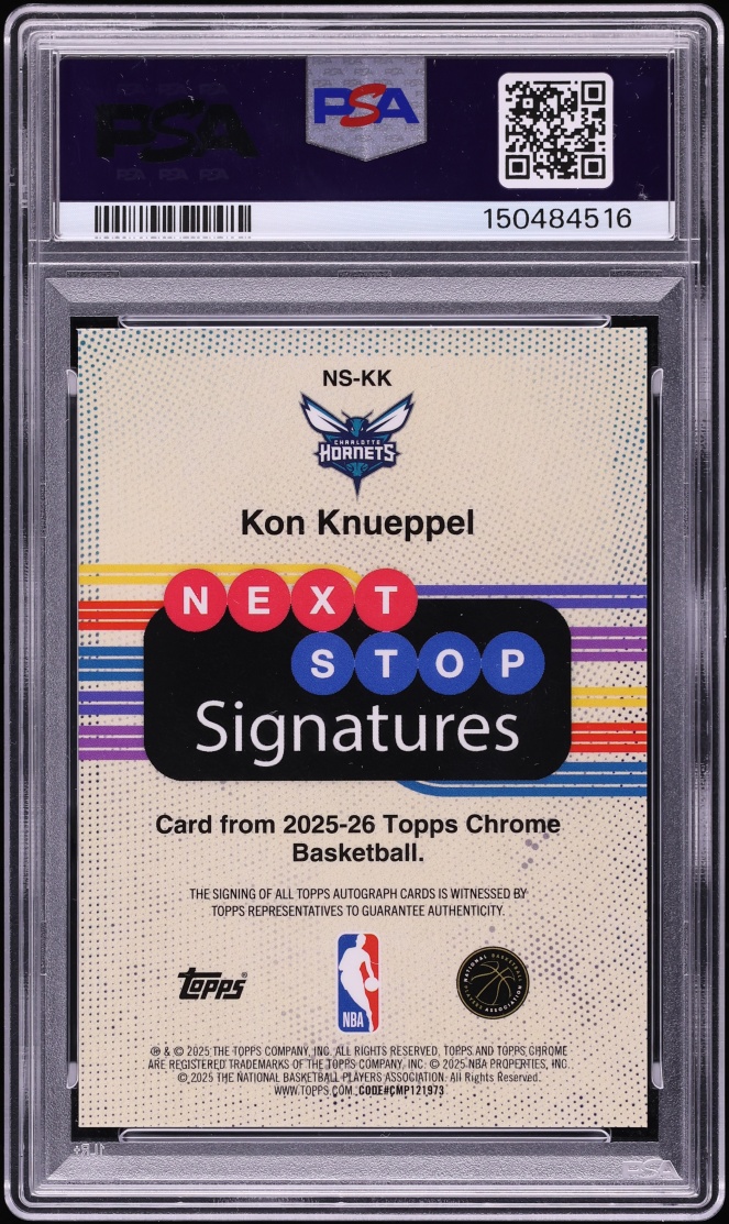 2025 Topps Chrome Next Stop Red Refractor Kon Knueppel ROOKIE AUTO /5 #NS-KK PSA 10 GEM MINT