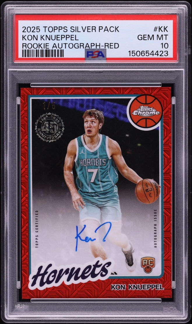 2025 Topps Chrome Silver Pack '80 Red Kon Knueppel ROOKIE AUTO 1/5 #80CR2-KK PSA 10 GEM MINT