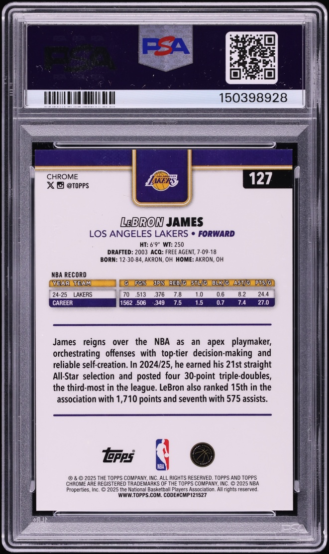 2025 Topps Chrome Gold Refractor LeBron James /50 #127 PSA 10 GEM MINT