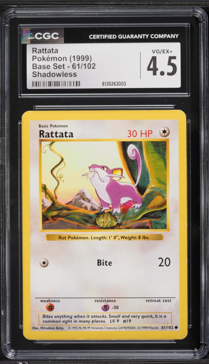 1999 Pokemon Base Set Shadowless Rattata #61 CGC 4.5 VGEX+