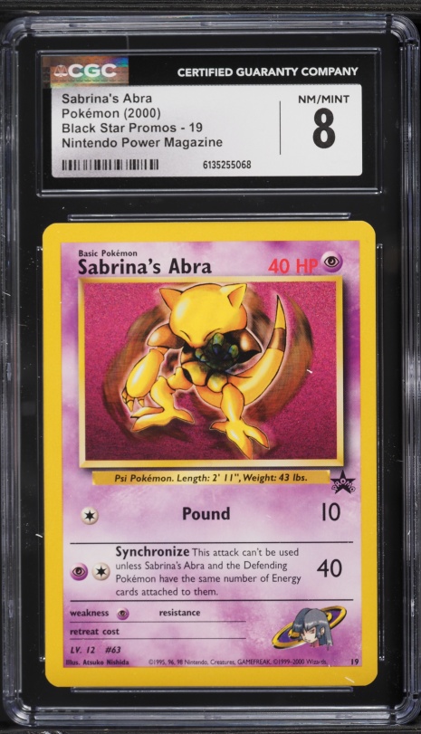 2000 Pokemon Black Star Promo Nintendo Power Magazine Sabrina's Abra #19 CGC 8 NM-MT