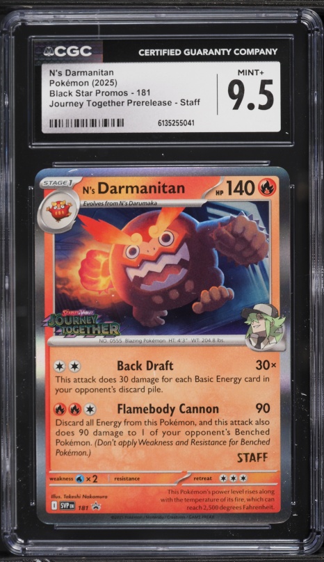 2025 Pokemon SV Promo Journey Together Prerelease Staff N's Darmanitan #181 CGC 9.5 MINT+