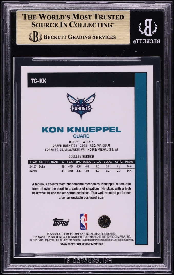 2025 Topps Silver Pack Chrome '80 Black Mojo Refractor Kon Knueppel ROOKIE /10 #TC-KK BGS 9.5