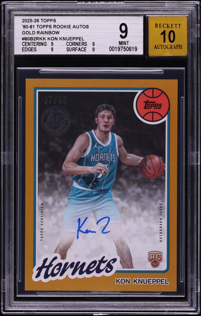 2025 Topps '80 Gold Rainbow Kon Knueppel ROOKIE AUTO JERSEY # 7/50 #80B2R-KK BGS 9 MINT