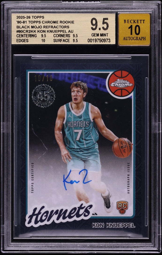 2025 Topps Chrome '80 Black Mojo Refractors Kon Knueppel ROOKIE AUTO 10/10 #80CR2-KK BGS 9.5