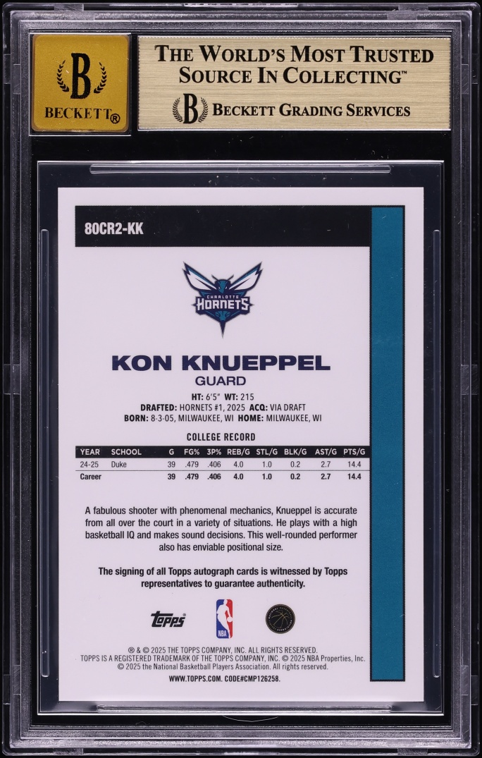 2025 Topps Chrome '80 Black Mojo Refractors Kon Knueppel ROOKIE AUTO 10/10 #80CR2-KK BGS 9.5