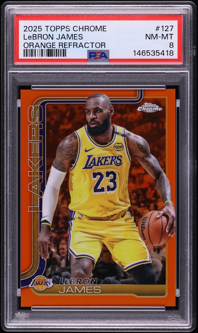 2025 Topps Chrome Orange Refractor LeBron James /25 #127 PSA 8 NM-MT