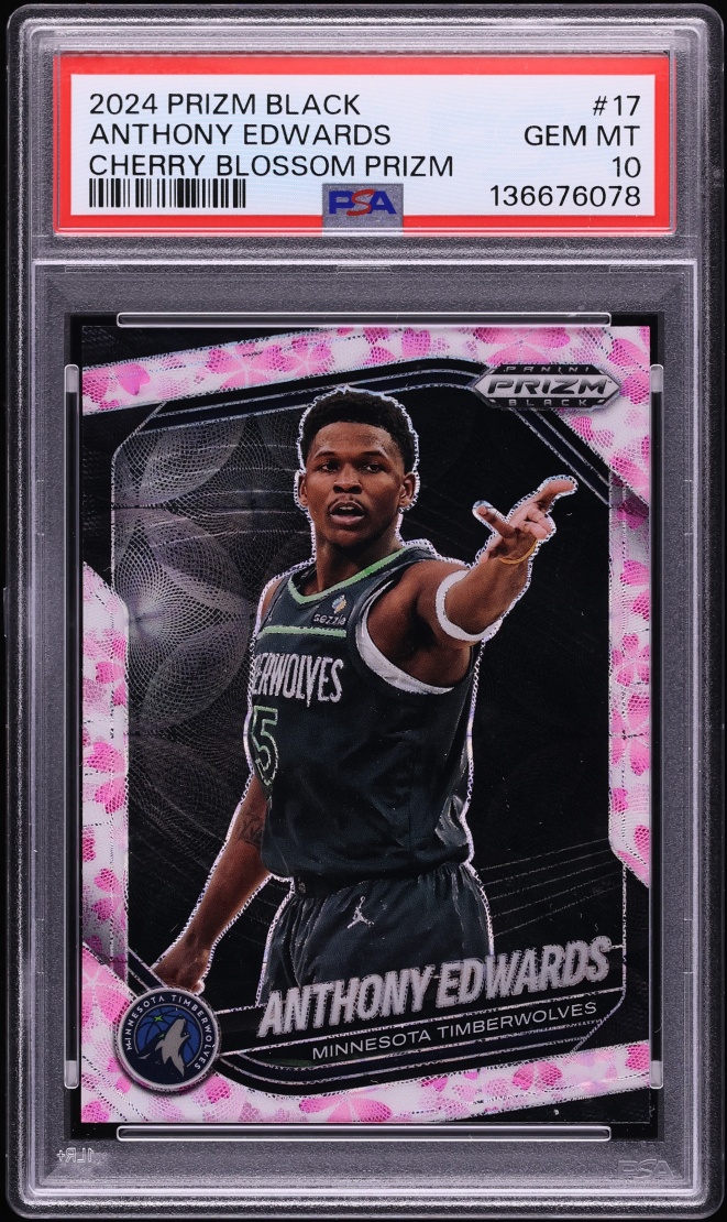 2024 Panini Prizm Black Cherry Blossom Anthony Edwards /20 #17 PSA 10 GEM MINT