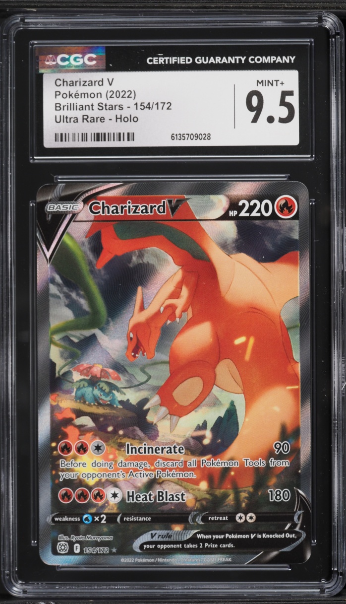 2022 Pokemon Sword & Shield Brilliant Stars Full Art Charizard V #154 CGC 9.5 MINT+
