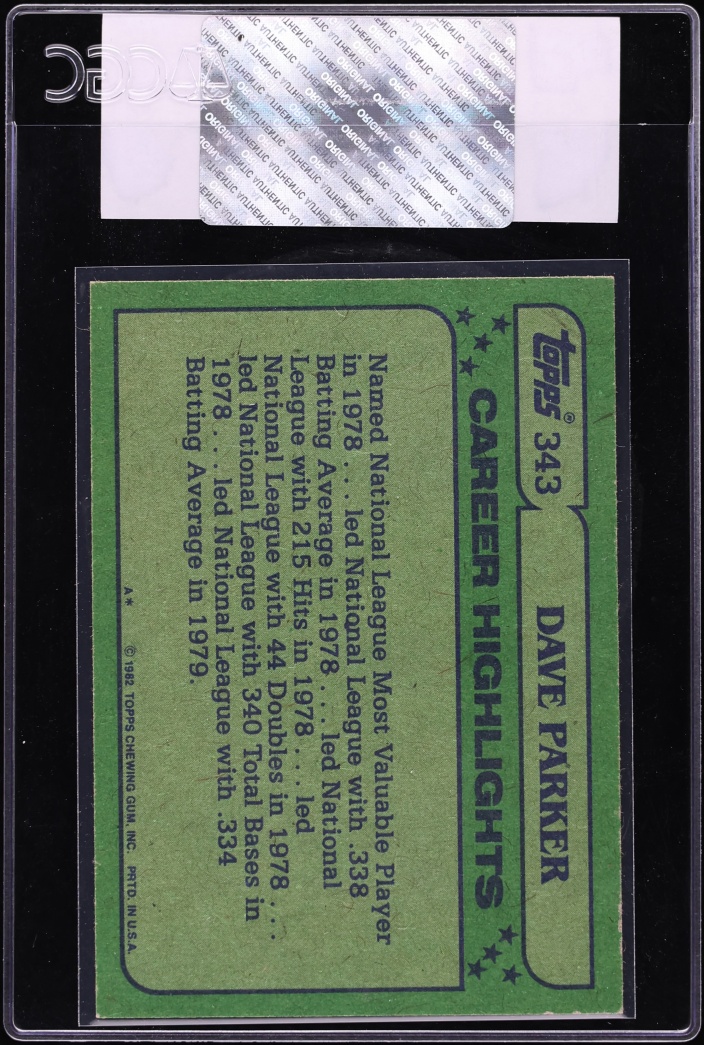 1982 Topps Dave Parker ALL STAR #343 CGC AUTH