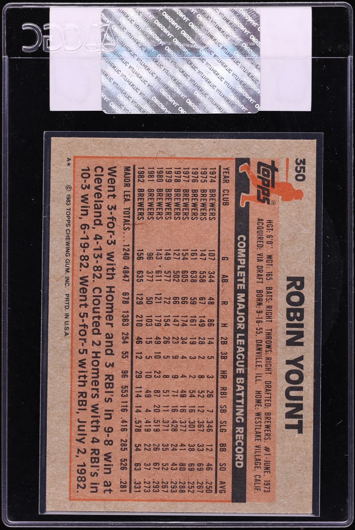 1983 Topps Robin Yount #350 CGC AUTH