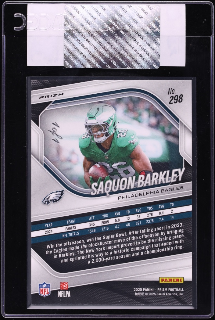 2025 Panini Prizm Black Finite Saquon Barkley 1/1 #298 CGC AUTH