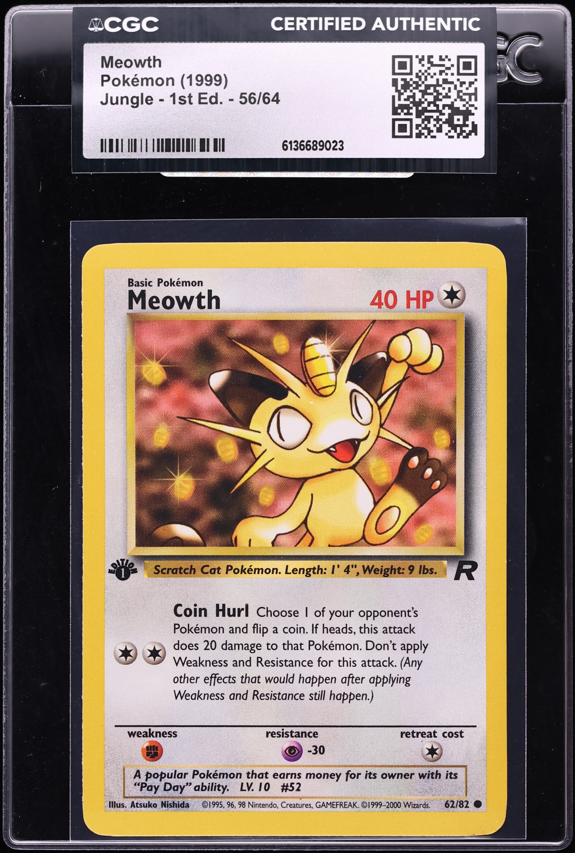 1995 meowth pokemon card 1999 Pokemon Team Rocket 1st Edition Meowth #62 CGC AUTH on Fanatics Collect