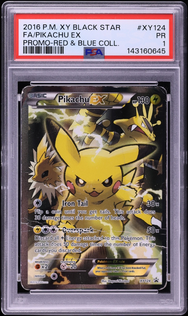 2016 Pokemon XY Promo Red & Blue Collection Full Art Pikachu EX #XY124 PSA 1 PR