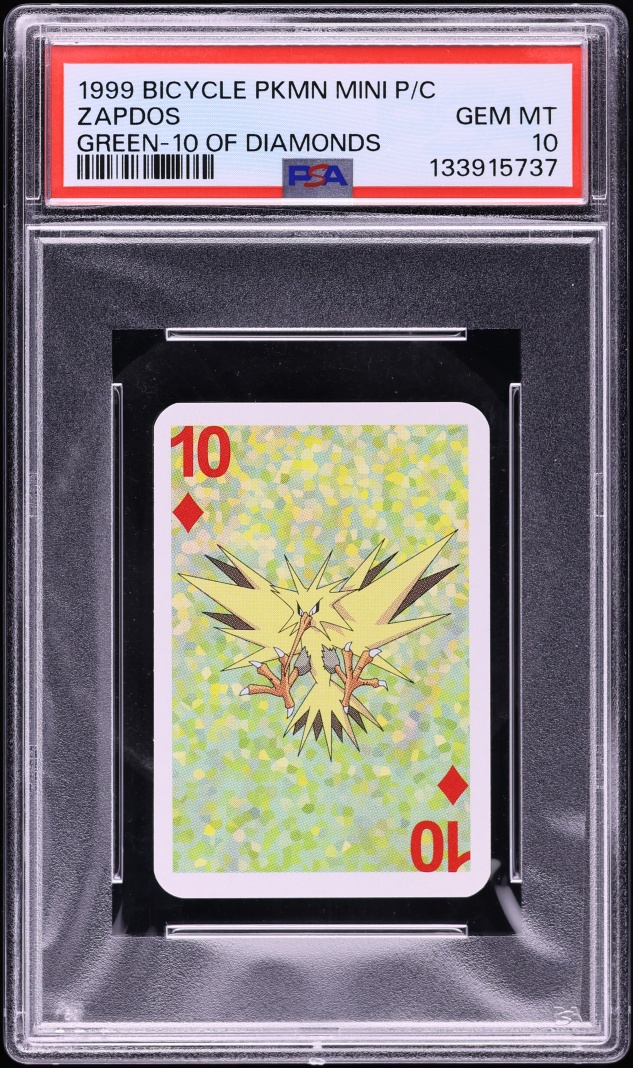 1999 Pokemon Bicycle Mini Playing Cards Green Deck 10 Of Diamonds Zapdos PSA 10 GEM MINT
