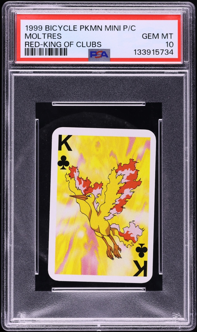 1999 Pokemon Bicycle Mini Playing Cards Red Deck King Of Clubs Moltres PSA 10 GEM MINT