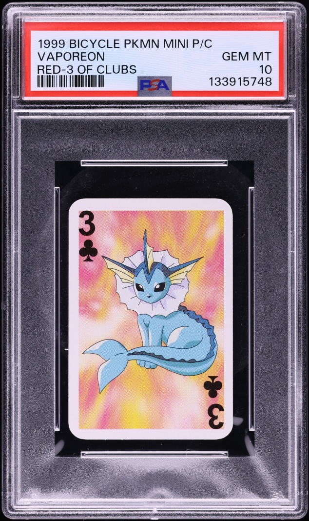 1999 Pokemon Bicycle Mini Playing Cards Red Deck 3 Of Clubs Vaporeon PSA 10 GEM MINT