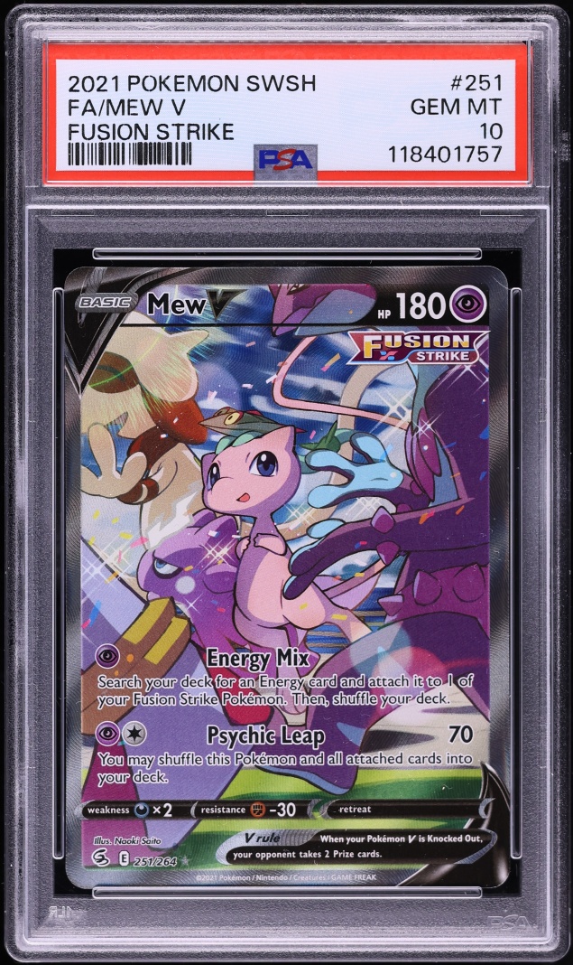 2021 Pokemon Sword & Shield Fusion Strike Full Art Mew V #251 PSA 10 GEM MINT