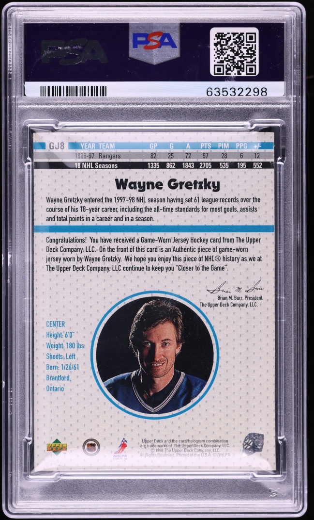 1997 Upper Deck Game Jersey Wayne Gretzky PATCH #GJ8 PSA 6 EXMT
