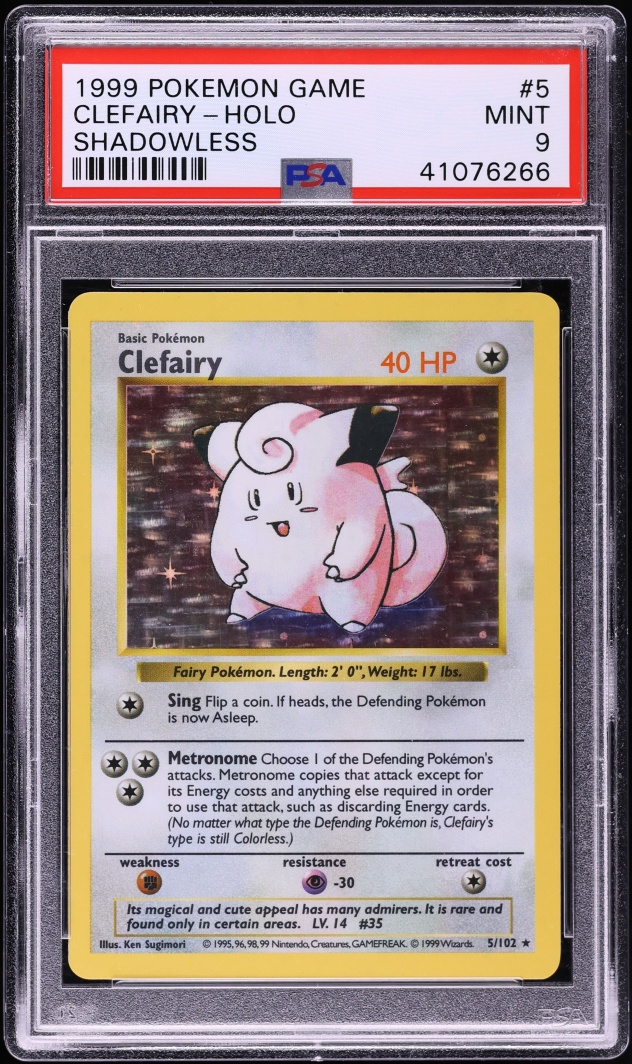 1995 clefairy pokemon card value 1999 Game Shadowless Holo #5 PSA 9 or Poisoned Clefairy - Base Set (Shadowless)