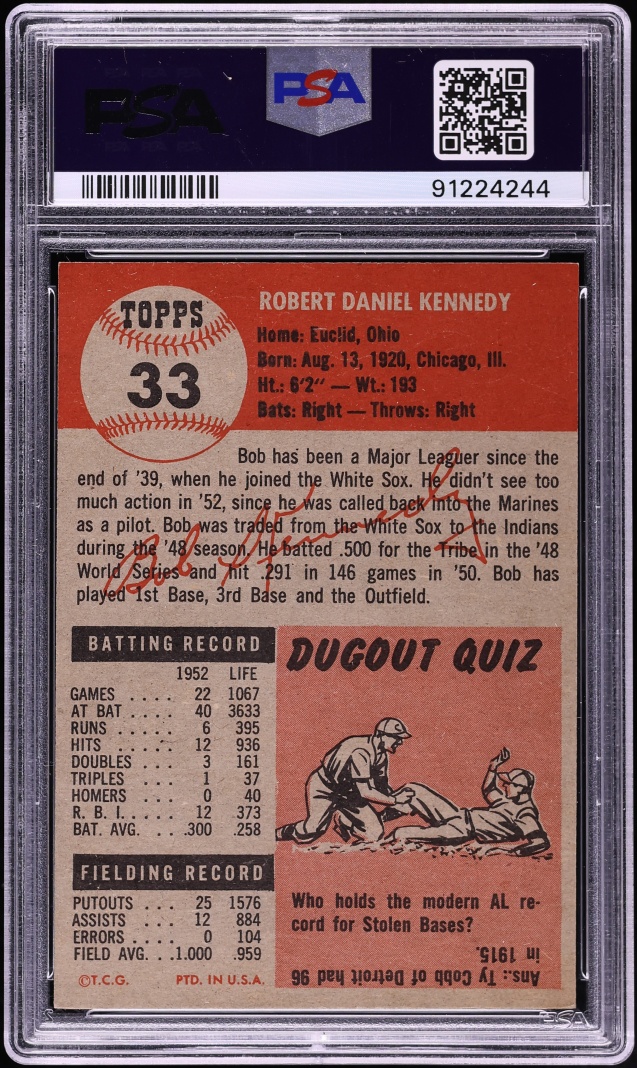 1953 Topps Bob Kennedy #33 PSA 8 NM-MT