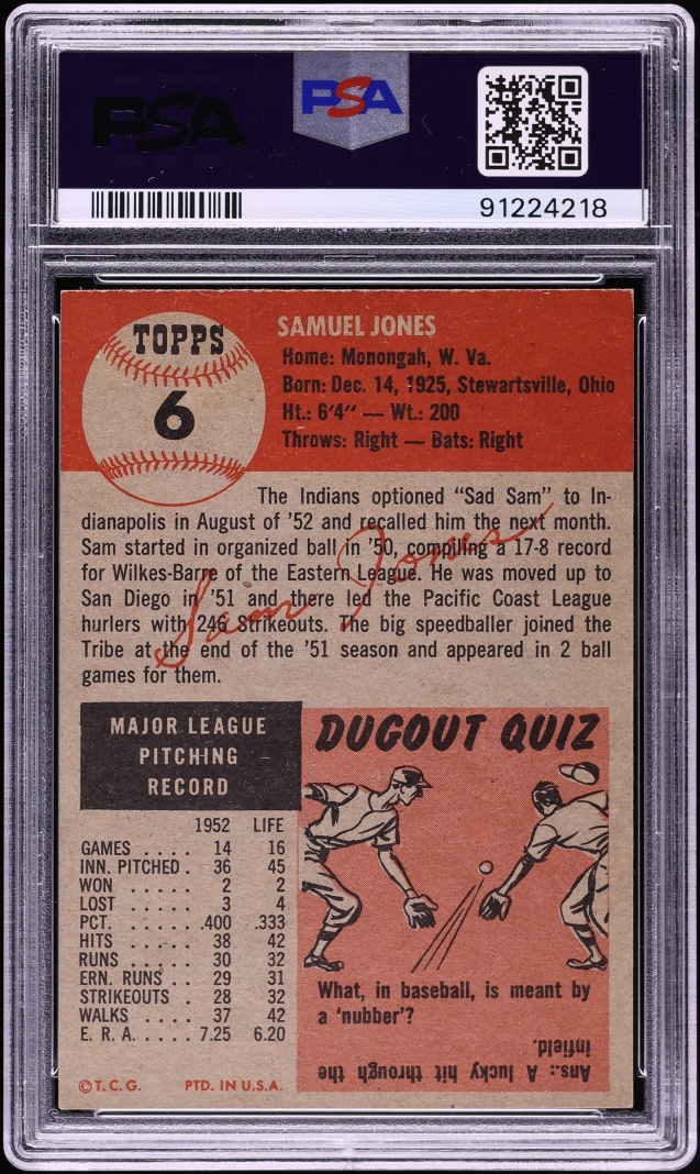1953 Topps Sam Jones #6 PSA 8.5 NM-MT+