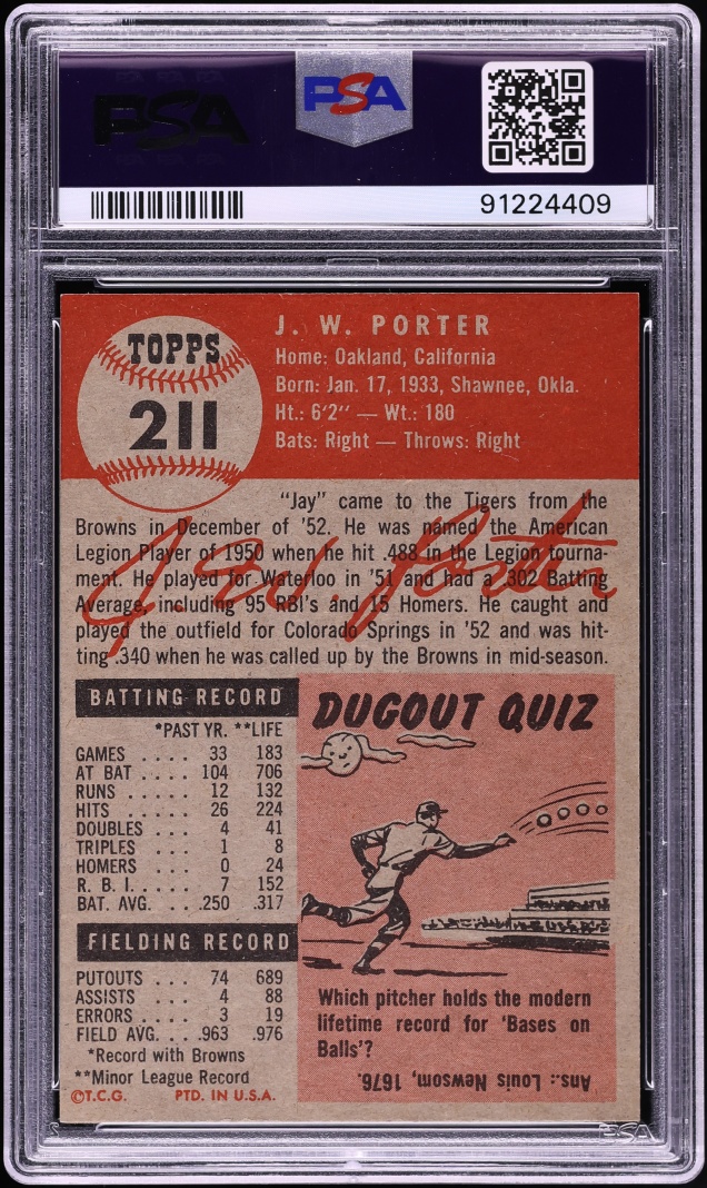 1953 Topps J.W. Porter #211 PSA 8.5 NM-MT+