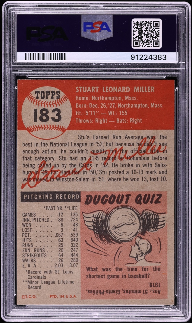 1953 Topps Stu Miller #183 PSA 8 NM-MT