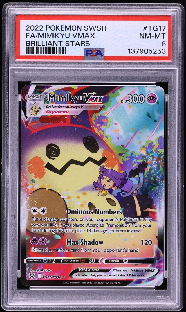 2022 Pokemon Sword & Shield Brilliant Stars CHR Mimikyu VMAX #TG17 PSA 8 NM-MT