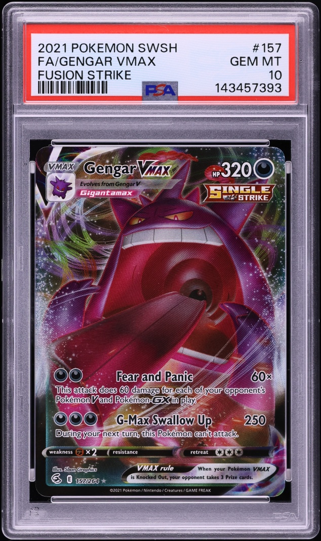 2021 Pokemon Sword & Shield Fusion Strike Full Art Gengar VMAX #157 PSA 10 GEM MINT