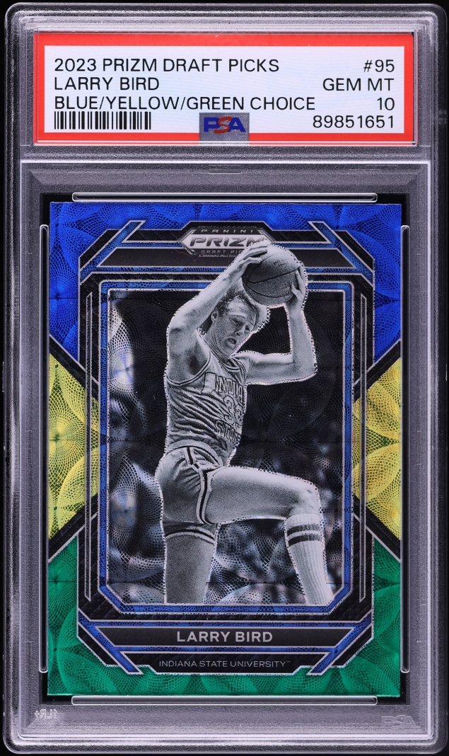 2023 Panini Prizm Draft Picks Blue Yellow Green Choice Larry Bird #95 PSA 10 GEM MINT