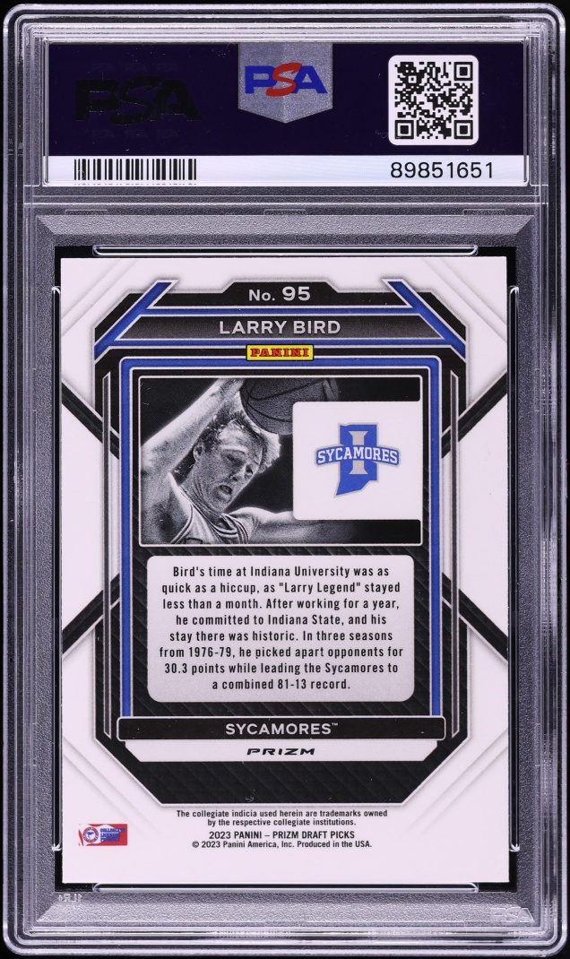 2023 Panini Prizm Draft Picks Blue Yellow Green Choice Larry Bird #95 PSA 10 GEM MINT