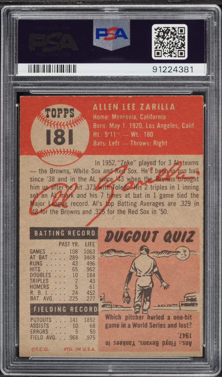 1953 Topps Al Zarilla #181 PSA 8.5 NM-MT+